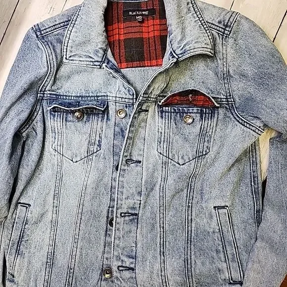 BlackHeart ACID WASH PLAID Partially LINED TRUCKER JACKET SIZE M - Picture 5 of 14